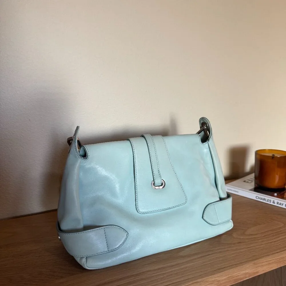 Jimmy Choo Tulita Leather Hobo Shoulder Vintage Handbag in Light Blue - Picture 10 of 10